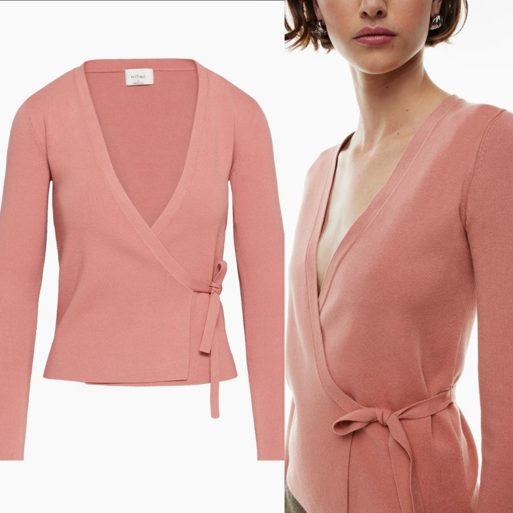 Aritzia Wilfred Vivian Wrap Stretch Sweater Cardigan Size 2XS conch pink